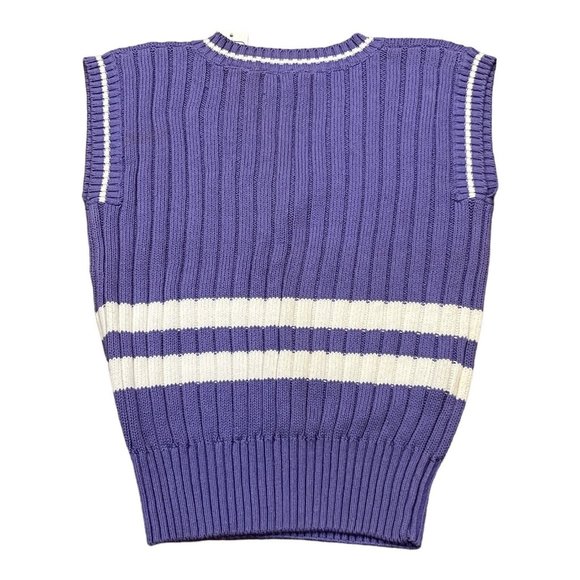Vintage Andrew St John Medium Women’s Sweater Vest Knit Purple Stripe Golf NWT - Picture 5 of 8